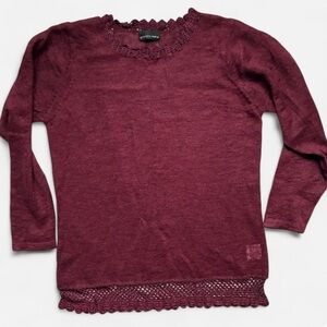 Anthony Saks Burgundy Knit Mohair Sweater with Lace Trim XL
